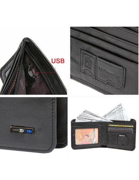 Billetera Bluetooth anti-pérdida cuero Donmia Negro