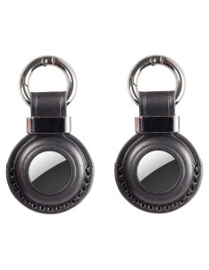 2 Pack Soporte de Cuero Genuino KEEPXYZ para AirTag Negro
