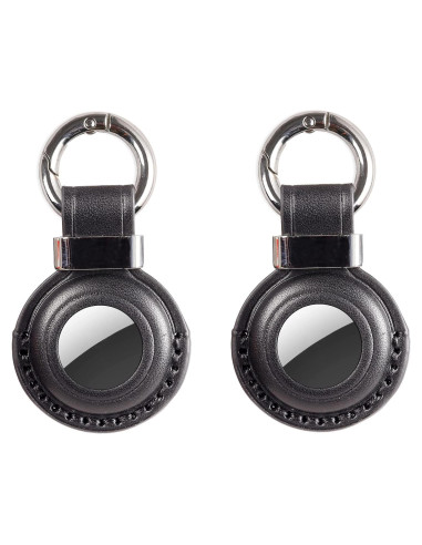 2 Pack Soporte de Cuero Genuino KEEPXYZ para AirTag Negro