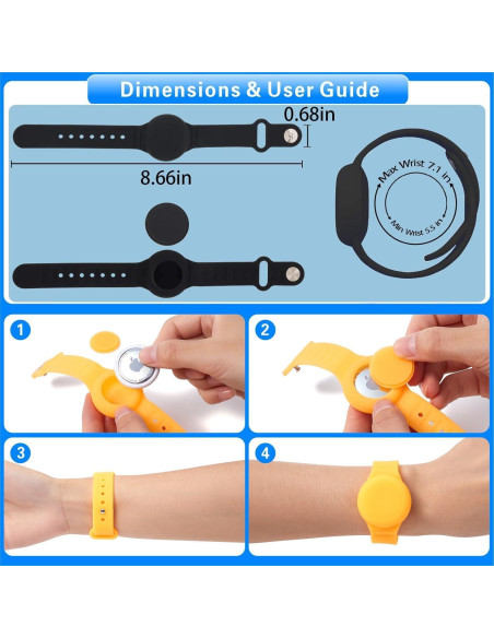 2 Pulseras Ajustables para AirTag Niños Silicona Impermeable