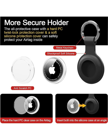 Estuche de llavero para AirTag Vsagier Negro 4 unidades
