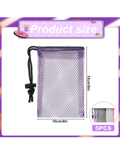 5 Bolsas de Malla Coloridas con Cierre Nylon 15x10 cm 2