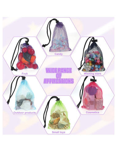 5 Bolsas de Malla Coloridas con Cierre Nylon 15x10 cm