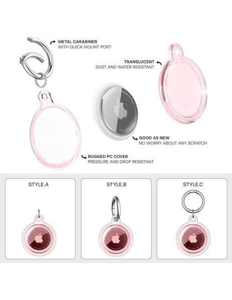 Funda protectora TPU rosa claro para AirTag con llavero