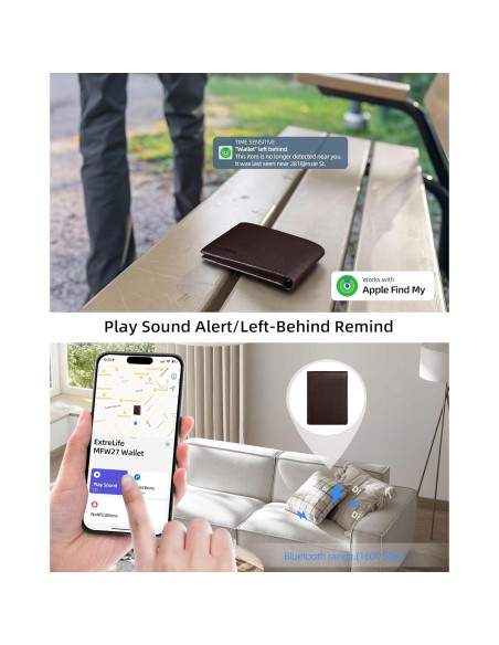 Billetera Bifold de Cuero ExtreLife con Bluetooth y RFID Marrón