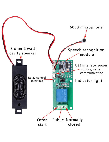 Módulo de Control de Voz Eujgoov 80 Comandos 3.6-30V DC