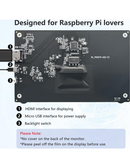 Monitor LCD 7" HAMTYSAN HDMI 800x480 para Raspberry Pi
