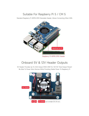 Waveshare PoE HAT para Raspberry Pi 5 con Ventilador y Disipador