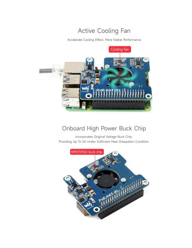 Waveshare PoE HAT para Raspberry Pi 5 con Ventilador y Disipador