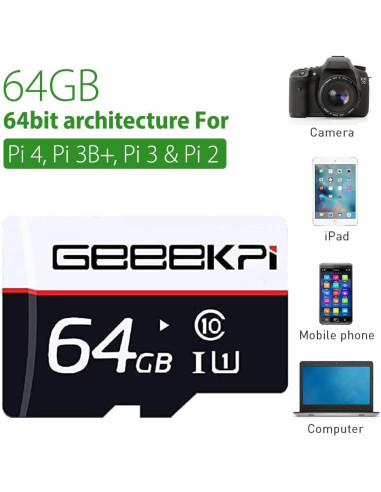 Tarjeta de Memoria GeeekPi 64GB RPI OS con Lector