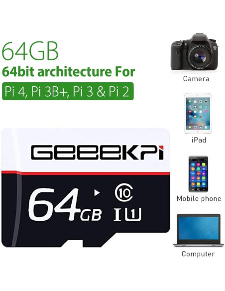Tarjeta de Memoria GeeekPi 64GB RPI OS con Lector