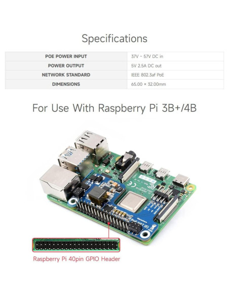 Waveshare PoE HAT (E) para Raspberry Pi 3B+/4B 802.3af