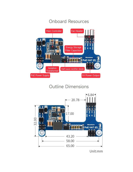 Waveshare PoE HAT (E) para Raspberry Pi 3B+/4B 802.3af