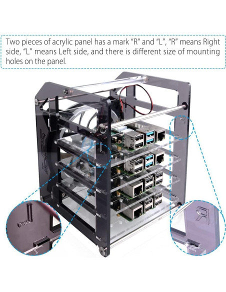 Caja Clúster GeeekPi 4 Capas con Ventilador RGB para Raspberry Pi
