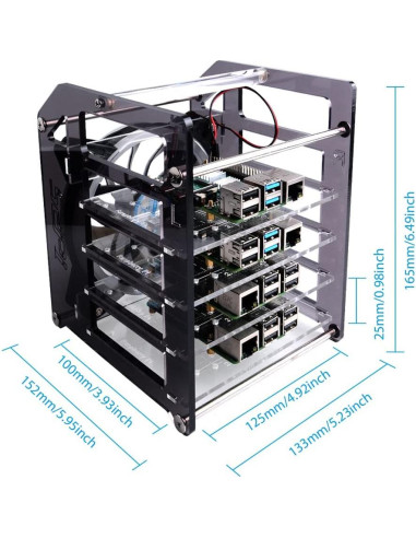 Caja Clúster GeeekPi 4 Capas con Ventilador RGB para Raspberry Pi