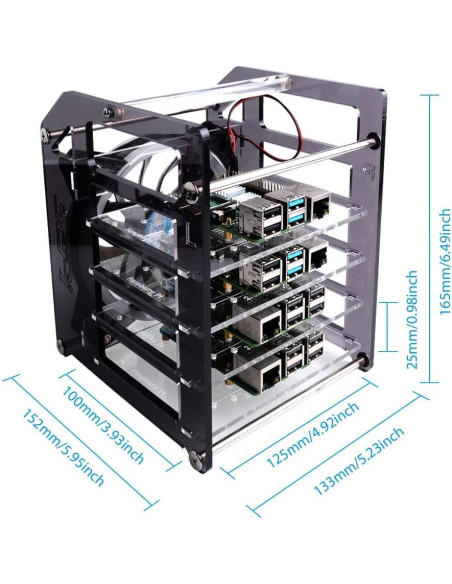 Caja Clúster GeeekPi 4 Capas con Ventilador RGB para Raspberry Pi