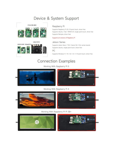 Pantalla LCD Táctil 12.3" Waveshare 1920x720 HDMI