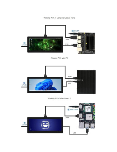 Pantalla LCD Táctil 12.3" Waveshare 1920x720 HDMI
