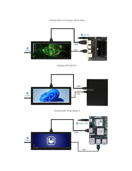 Pantalla LCD Táctil 12.3" Waveshare 1920x720 HDMI