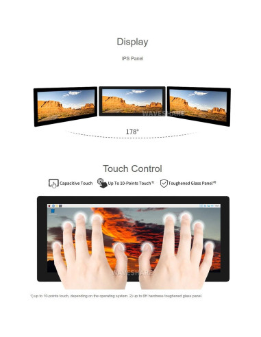 Pantalla LCD Táctil 12.3" Waveshare 1920x720 HDMI
