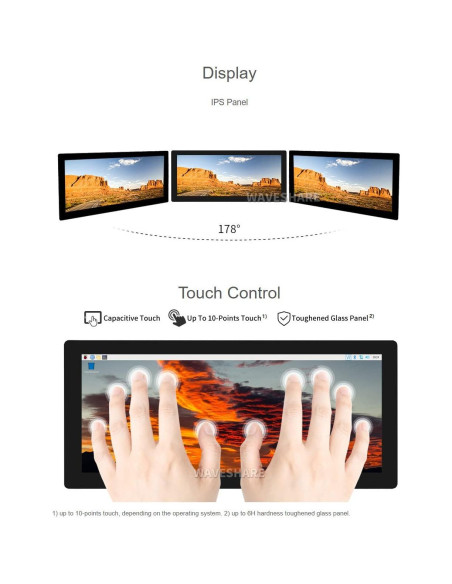 Pantalla LCD Táctil 12.3" Waveshare 1920x720 HDMI