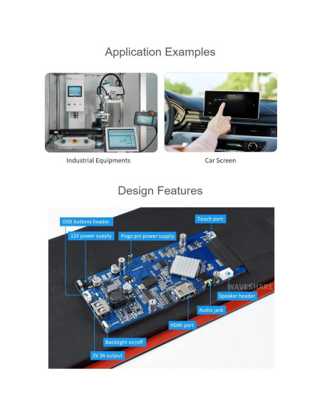 Pantalla LCD Táctil 12.3" Waveshare 1920x720 HDMI