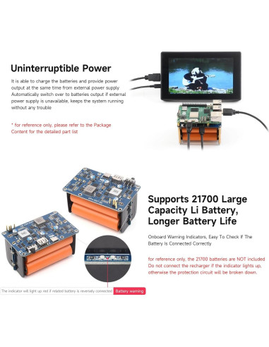 UPS HAT (E) Waveshare para Raspberry Pi 5/4B/3B+, 5V 6A