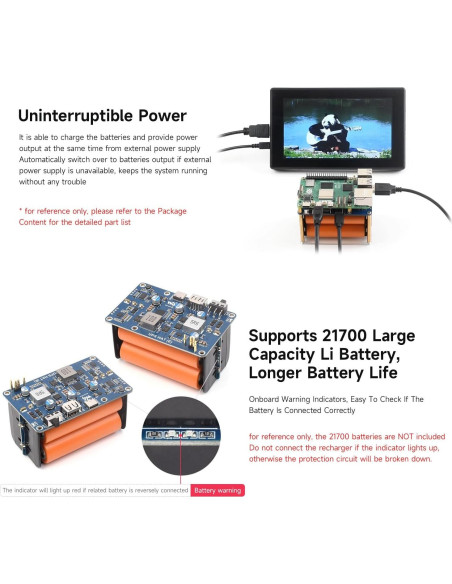 UPS HAT (E) Waveshare para Raspberry Pi 5/4B/3B+, 5V 6A