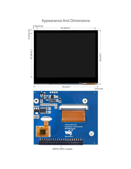 Pantalla táctil LCD 3.5" Waveshare para Raspberry Pi 640x480