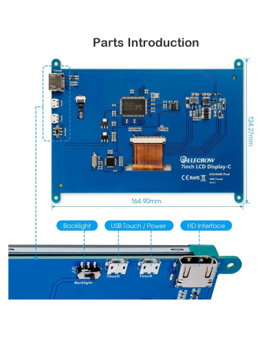 Pantalla Táctil 7" ELECROW 1024x600 IPS para Raspberry Pi