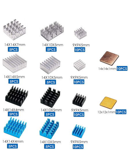 100 Pcs Disipadores de Calor MazerPi para Raspberry Pi 4B/3B+/3B/2B