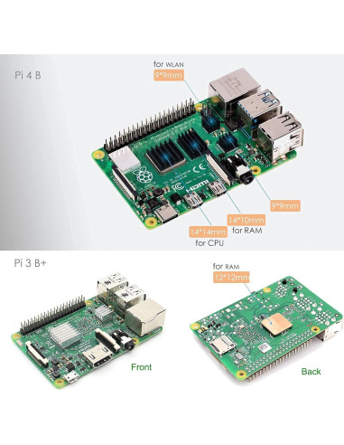 100 Pcs Disipadores de Calor MazerPi para Raspberry Pi 4B/3B+/3B/2B