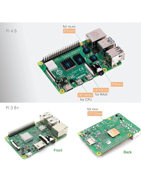 100 Pcs Disipadores de Calor MazerPi para Raspberry Pi 4B/3B+/3B/2B