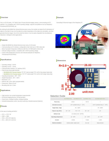Cámara térmica infrarroja Waveshare MLX90640 32x24 píxeles