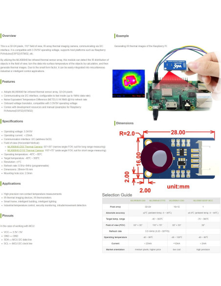 Cámara térmica infrarroja Waveshare MLX90640 32x24 píxeles