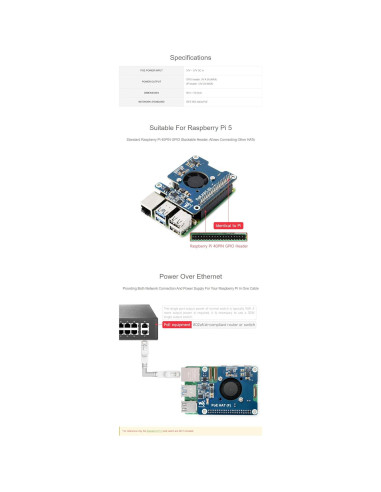 Power Over Ethernet HAT Iiunius para Raspberry Pi 5 con Ventilador