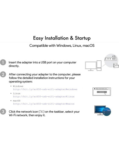 Adaptador WiFi USB 2.0 Doble Banda 650Mbps Fastoe
