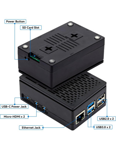 Funda TADA para Raspberry Pi 5 con Enfriador Activo Negro