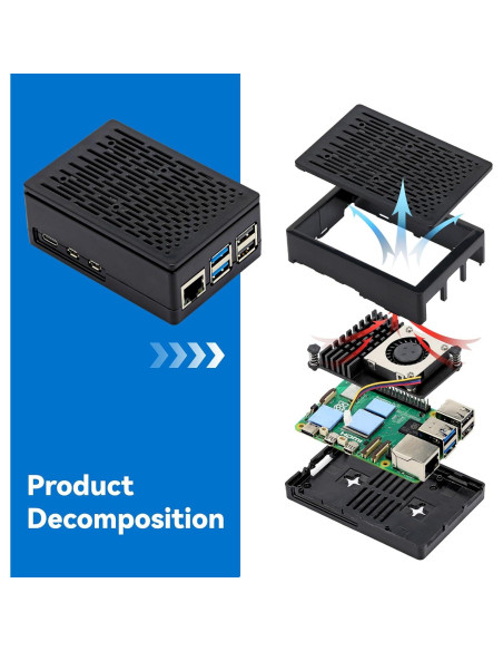 Funda TADA para Raspberry Pi 5 con Enfriador Activo Negro