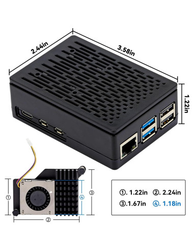 Funda TADA para Raspberry Pi 5 con Enfriador Activo Negro