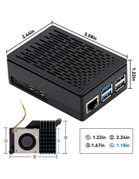Funda TADA para Raspberry Pi 5 con Enfriador Activo Negro