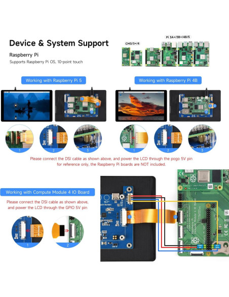 Pantalla Táctil DSI 7" Waveshare 1280x800 IPS para Raspberry Pi