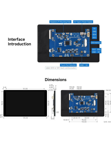 Pantalla Táctil DSI 7" Waveshare 1280x800 IPS para Raspberry Pi