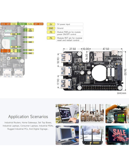 Módem Celular 4G/5G Waveshare PCIe a M.2 HAT USB 3.2