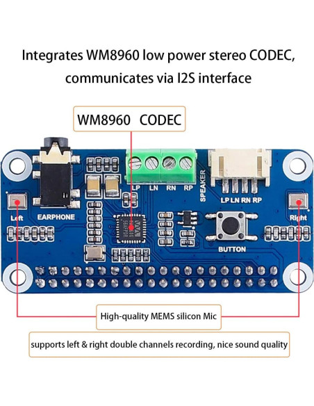 Tarjeta de Sonido HAT WM8960 para Raspberry Pi - Hi-Fi