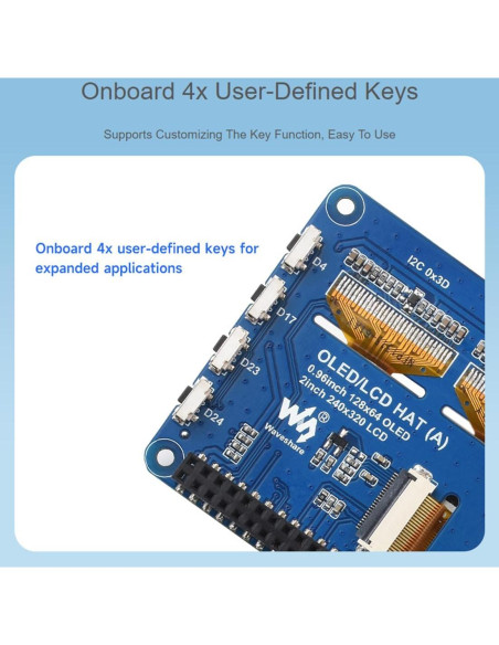 HAT OLED/LCD Wonrabai para Raspberry Pi 2" IPS y 0.96" OLED