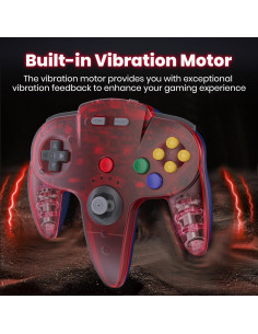 Controlador Inalámbrico N64 SAFFUN Rojo Transparente USB 2