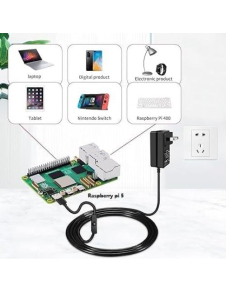 Fuente de Alimentación USB-C 27W para Raspberry Pi 5 - 5V 5.5A
