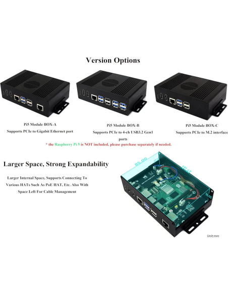 Kit Mini-Computadora Multifuncional Wonrabai Pi5 Módulo BOX-B