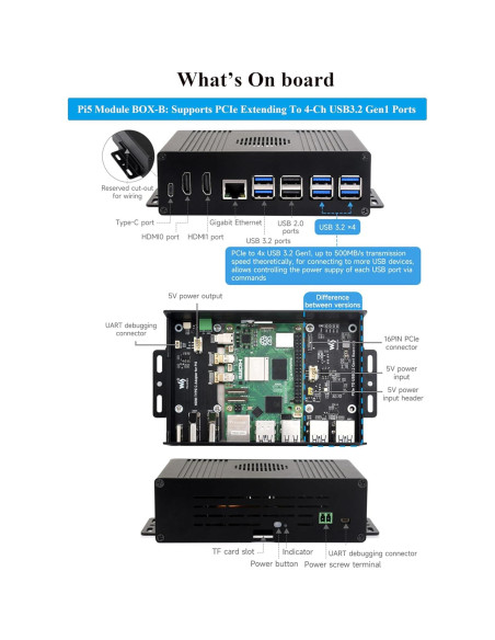 Kit Mini-Computadora Multifuncional Wonrabai Pi5 Módulo BOX-B